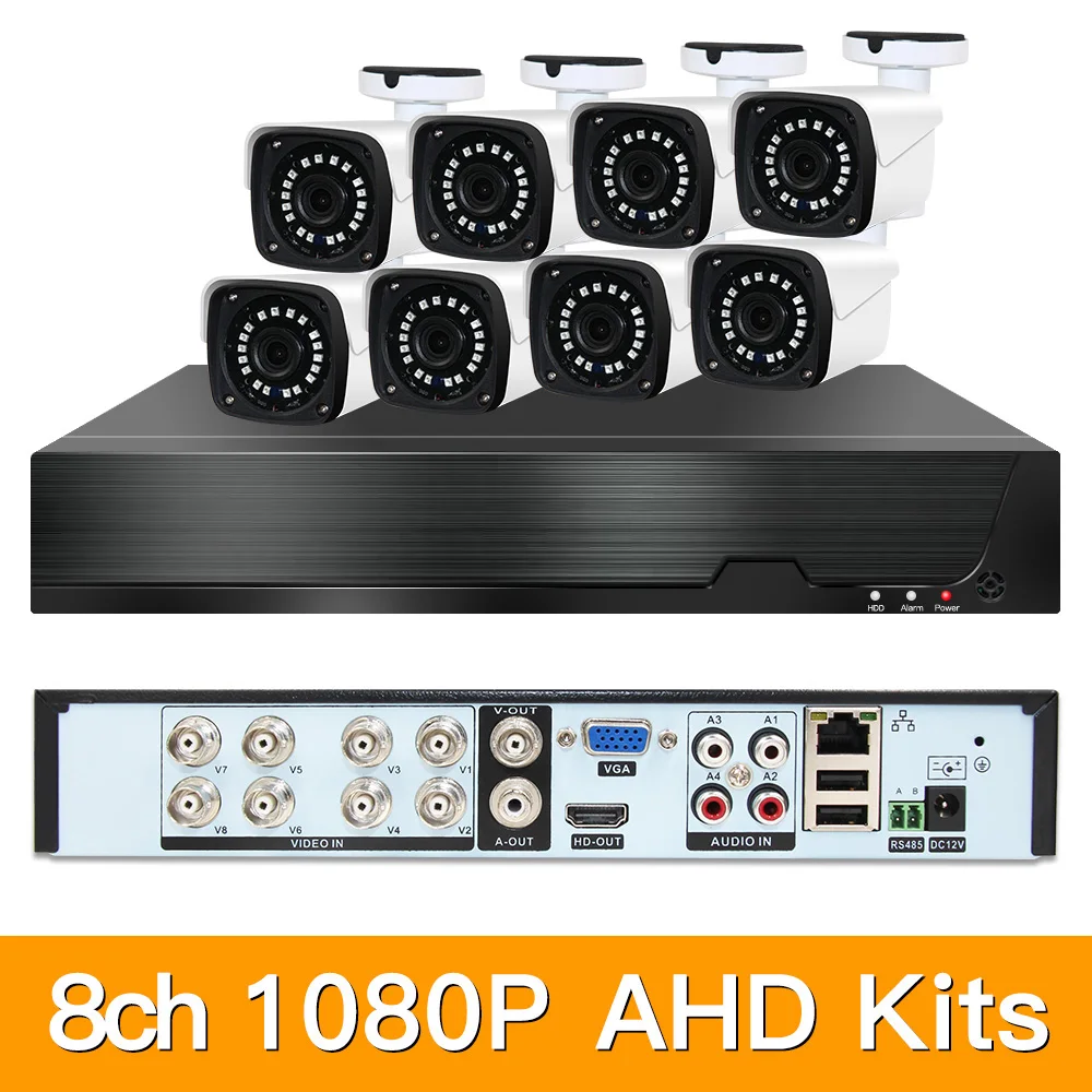 8ch 1080P AHD комплекты системы видеонаблюдения CCTV безопасности Гибридный DVR наружный металлический bulllet AHD камера видеонаблюдения P2P XMEYE 2MP комплекты