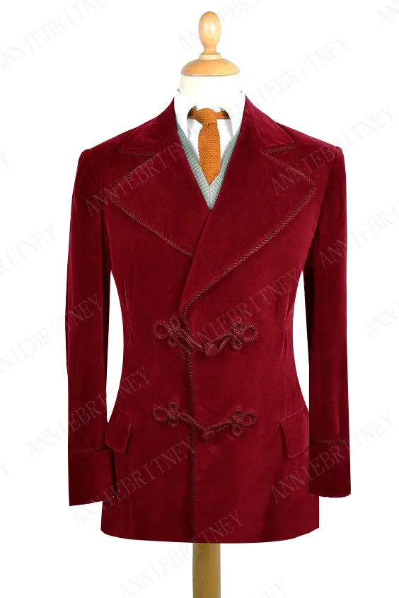 Дизайнерский бордовый бархатный мужской пиджак с пуговица в виде китайского узла, приталенный смокинг на заказ, блейзер, костюмы для жениха на выпускной, 1 шт. пальто - Цвет: Red