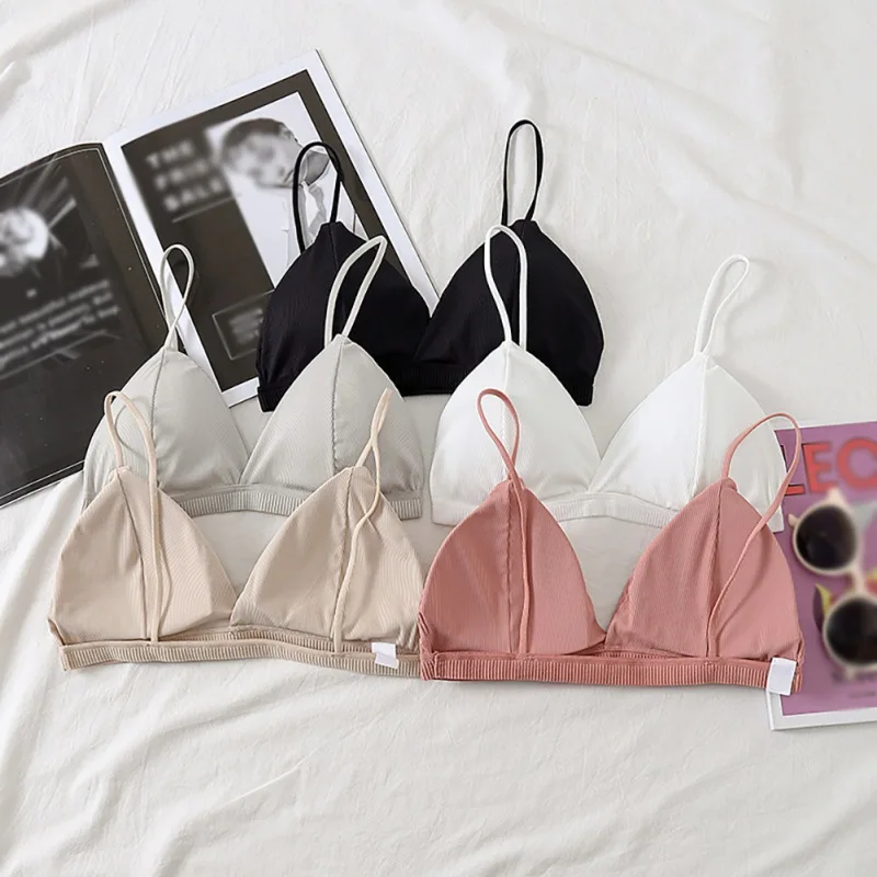 

No-rim Triangle Cup Bra Gathered Seamless Underwear Gray One Size