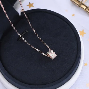 

Ms Necklace Korean Light Luxury Sterling Silver Rhinestone Zircon Geometric Clavicle Chain Pendant Girl Neck Jewelry Accessories