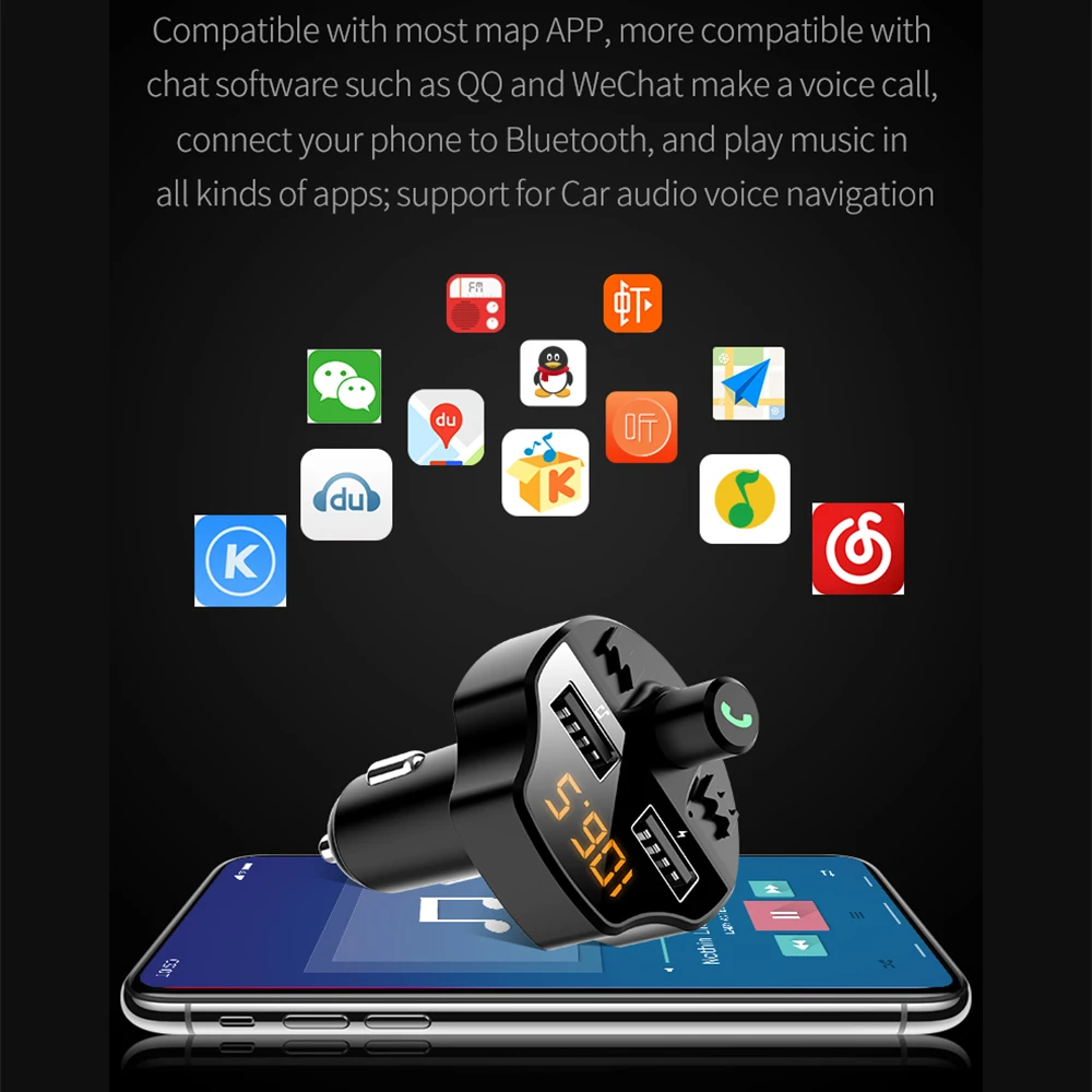 T66 MP3 умный автомобильный fm-передатчик Bluetooth портативный fm-адаптер Громкая связь стерео музыка Обнаружение напряжения