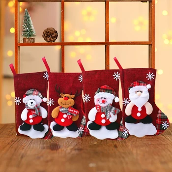 

Santa Stocking Sock Candy Bags Christmas Tree Ornamets Pendants Linen Gift Bag For Children Fireplace Hanging Decor Party Supply