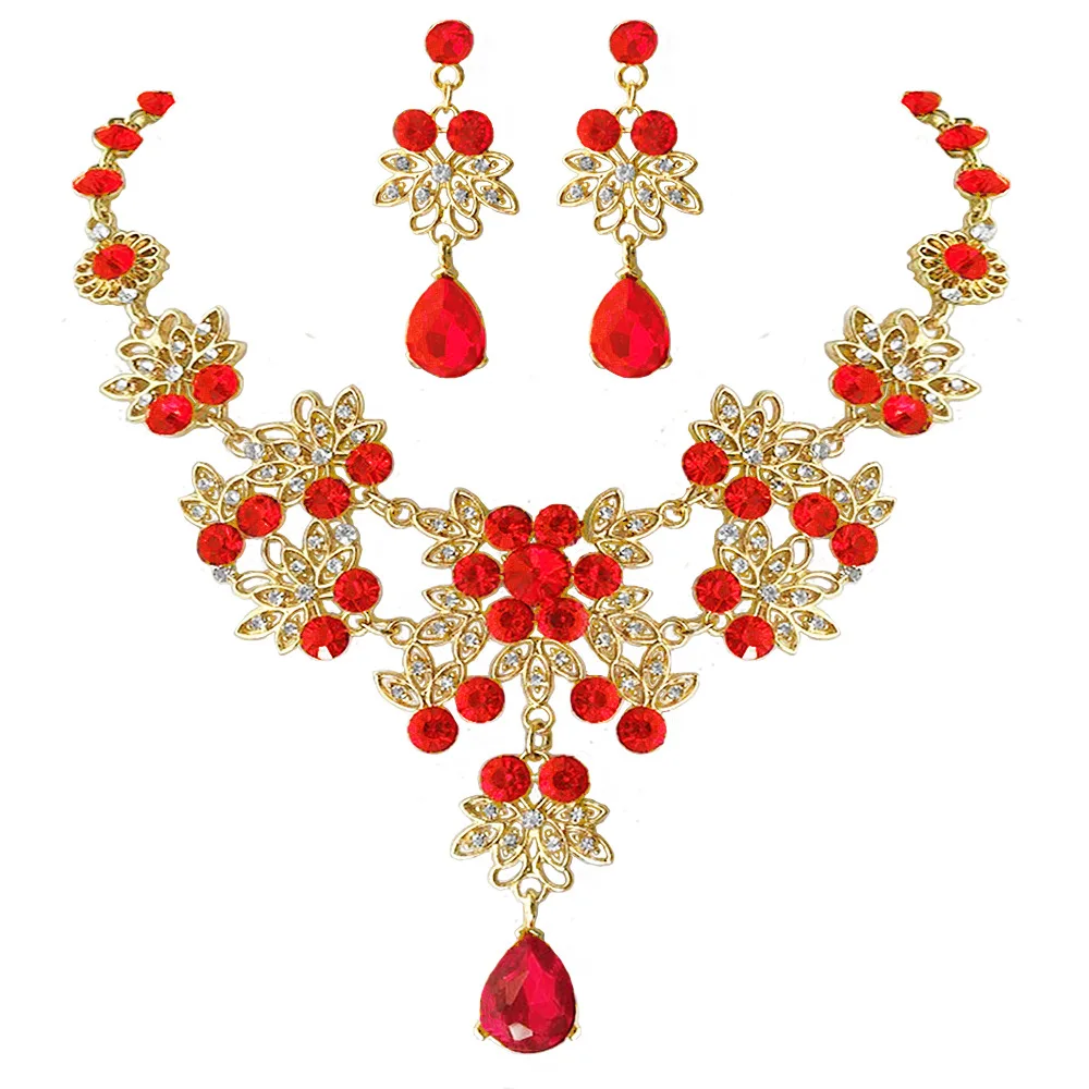 Bridal Jewelry Sets Crystal Jewelry Sets Fashion Crystal Water Drop Bridal Jewelry Sets Gold Color Rhinestone Chokers Necklace Earrings Wedding African Beads Jewelry Set