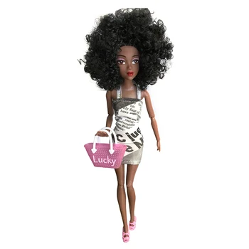 

Sexy With Hair Simulation Fashionable Girl Pretend Play For Kids Adults DIY Movable Joint Flexible Window Display African Doll