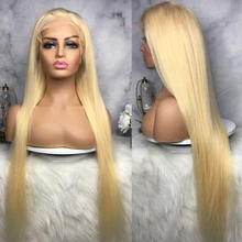 Peluca de cabello humano liso para mujeres negras, postizo de encaje frontal Rubio, pelo brasileño con hueso, color 613, 30 pulgadas