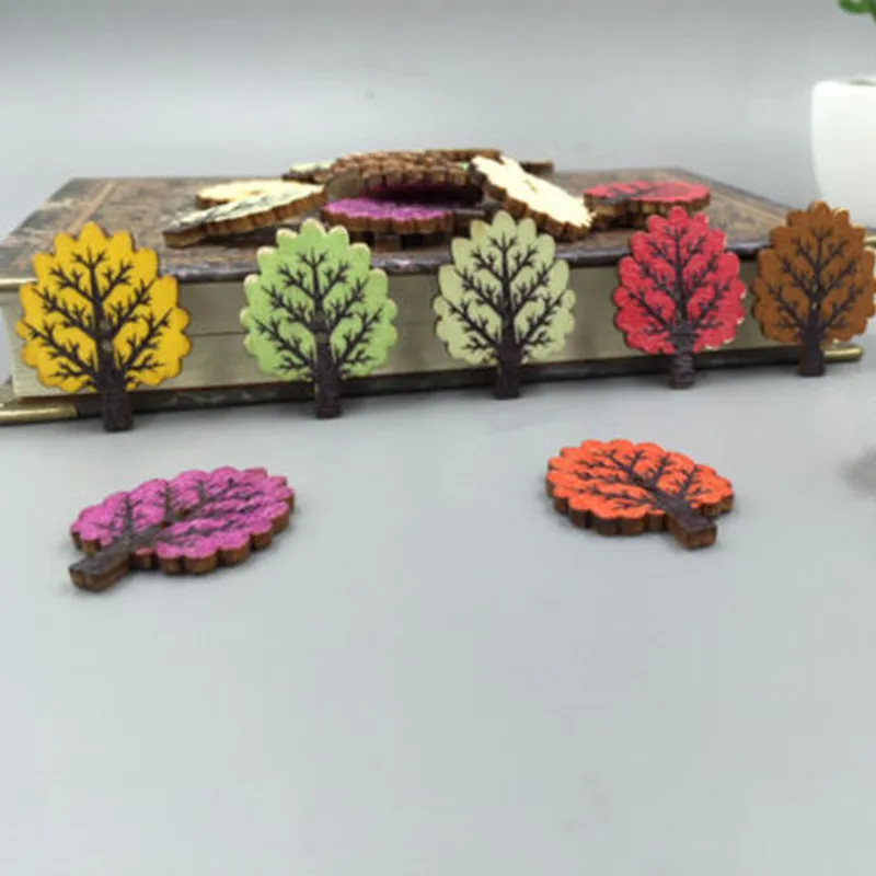 

DIY 100pcs Retro color Trees 2 holes Wooden Button Sewing Scrapbooking Crafts wood 31mm