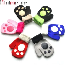 BalleenShiny/теплые перчатки для малышей; милые перчатки для мальчиков и девочек с рисунком кота; зимние аксессуары с защитой от царапин