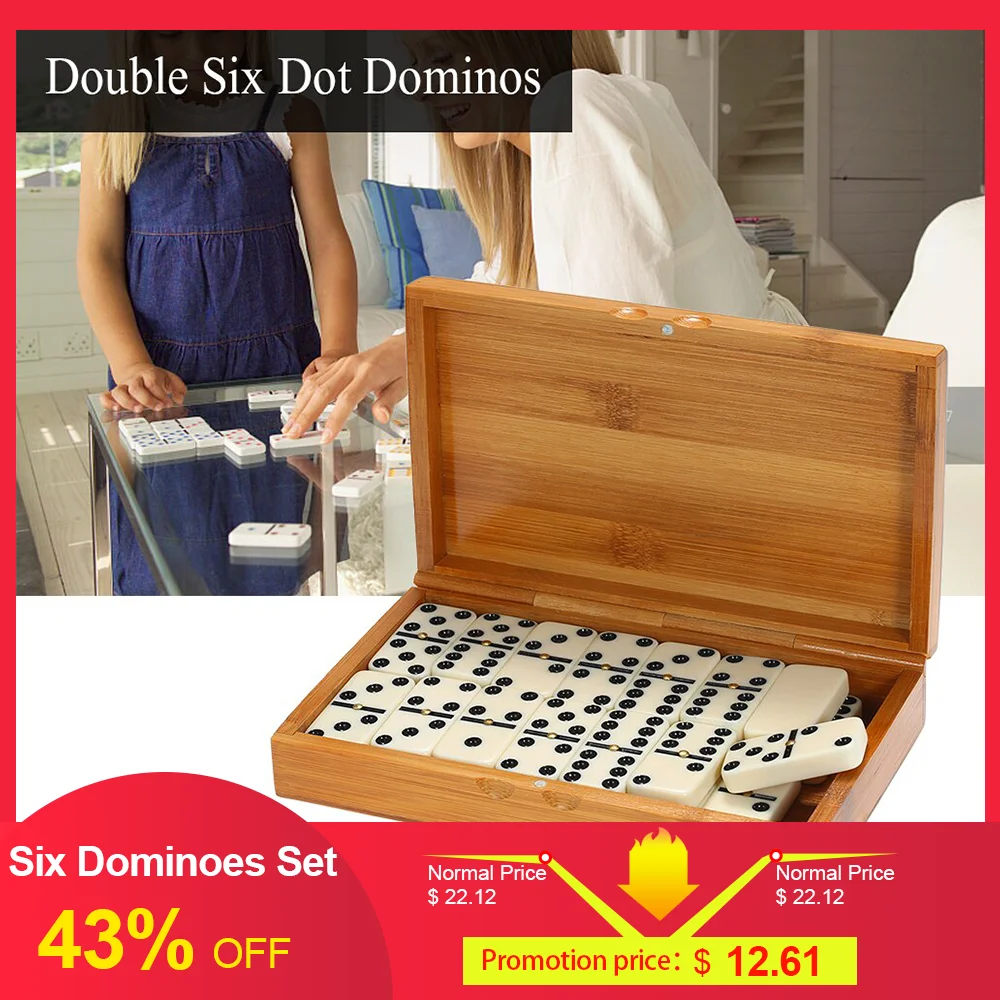 

NEW Double Six Dominoes Set Entertainment Recreational Travel Game Blocks Wooden Building Learning Educational Toy Dot Dominoes