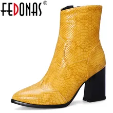 FEDONAS/Новинка; женские элегантные кожаные ботильоны; зимняя теплая обувь для танцев на высоком каблуке; женские ботинки «Челси» на молнии; большие размеры