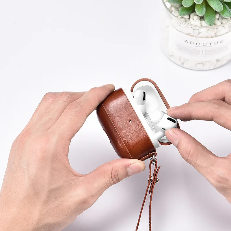 Applicable to Headphones Generation 3 Protective Case Genuine Leather Strap AirPods Pro Protective Case for Apple