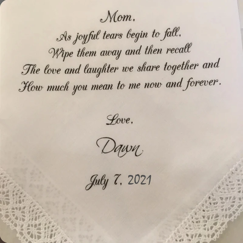 Custom-Mother-of-the-Bride-Wedding-Hankies-Personalize-to-dry-your-happy-tears-wedding-handkerchief-gift.jpg A Menyasszonyi Esküvői Anyák Egyedi Anyja, Személyre Szabhatják Boldog Könnyek, Zsebkendő Ajándékát, Anya Nyomtatott Szerkeszthetőség - Image 2
