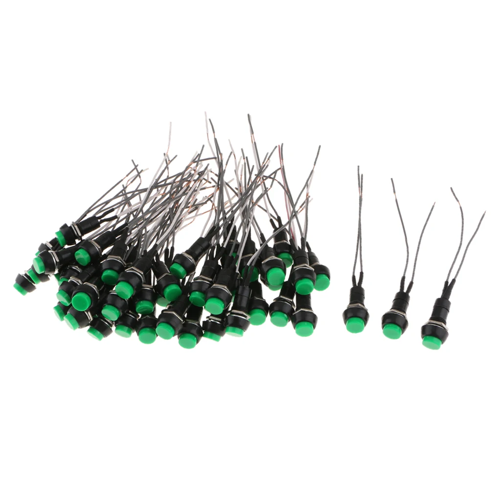 50 Pack Car Circuit Wire Horn Switch ON-OFF Lighted Push Button Switch Green