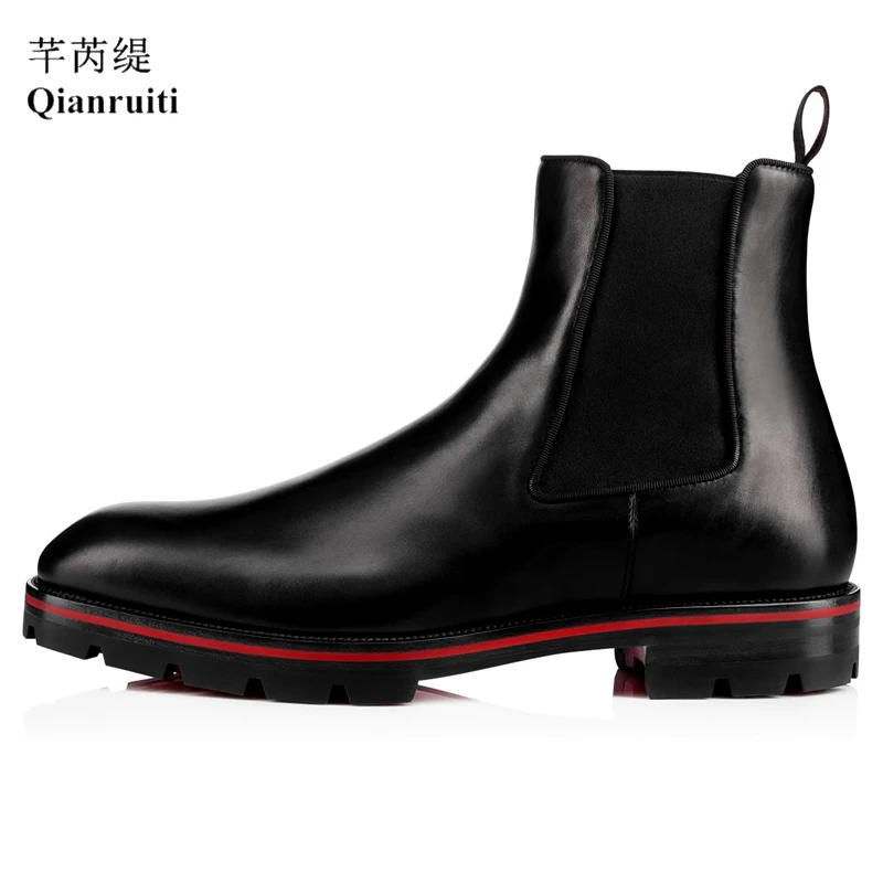 

Qianruiti Men Chelsea Boots Elastic Band Male waterproof platform ankle boot High Quality Men Boots