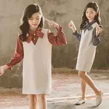 Г. Платье для девочек с бантом на воротнике; новые весенне-осенние платья принцессы с длинными рукавами; вечерние платья для девочек; детское платье