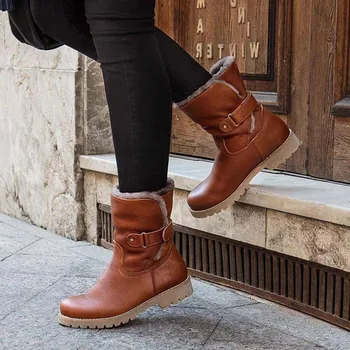 

Winter 2019 New Snow Boots Women's Boots Women Casual Shoes Women Warm boots Round Toe Slip-On Square Heels Vintage Shoes