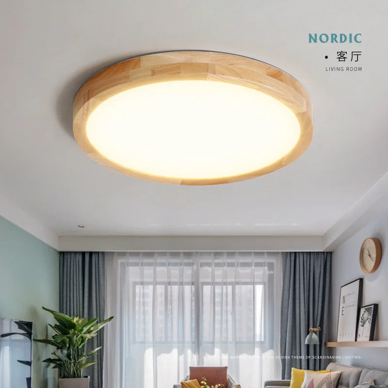 

European Unique Roundness Solid Wood LED Ceiling Lightings Ultrathin Simple Living Room Bedroom Balcony Ceiling Lamps