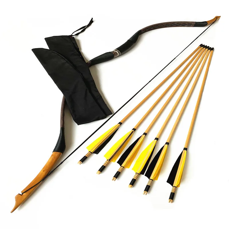 

20-60lbs Traditional Bow With 6pcs Arrows Archery Handmade Hunting Longbow