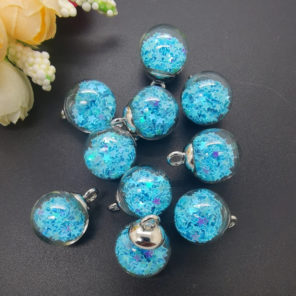 16MM Lid Mini Glass Bottles Stars Pendant Ornaments Jewelry Making 10PCS star charms glass charms glass pendant