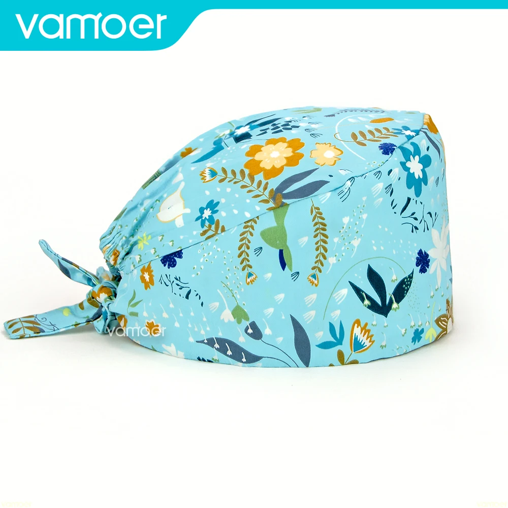 nurse caps Unisex Pet Clinic doctor Scrubs hat Floral printed Caps