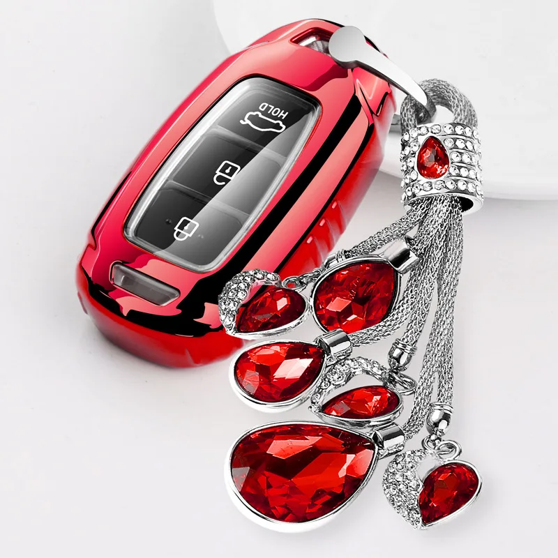 

TPU Material Car Key Protective Cover Stylish and Exquisite Man-made Crystal Metal Keychain Suitable for Hyundai Ix35 ELANTRA