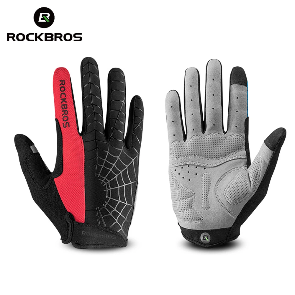 ROCKBROS Cycling Gloves Touch Screen GEL Bike Gloves Sport MTB Road Full Finger Hafl Finger Bicycle Gloves Men Guantes Ciclismo - Цвет: Full Finger-Red