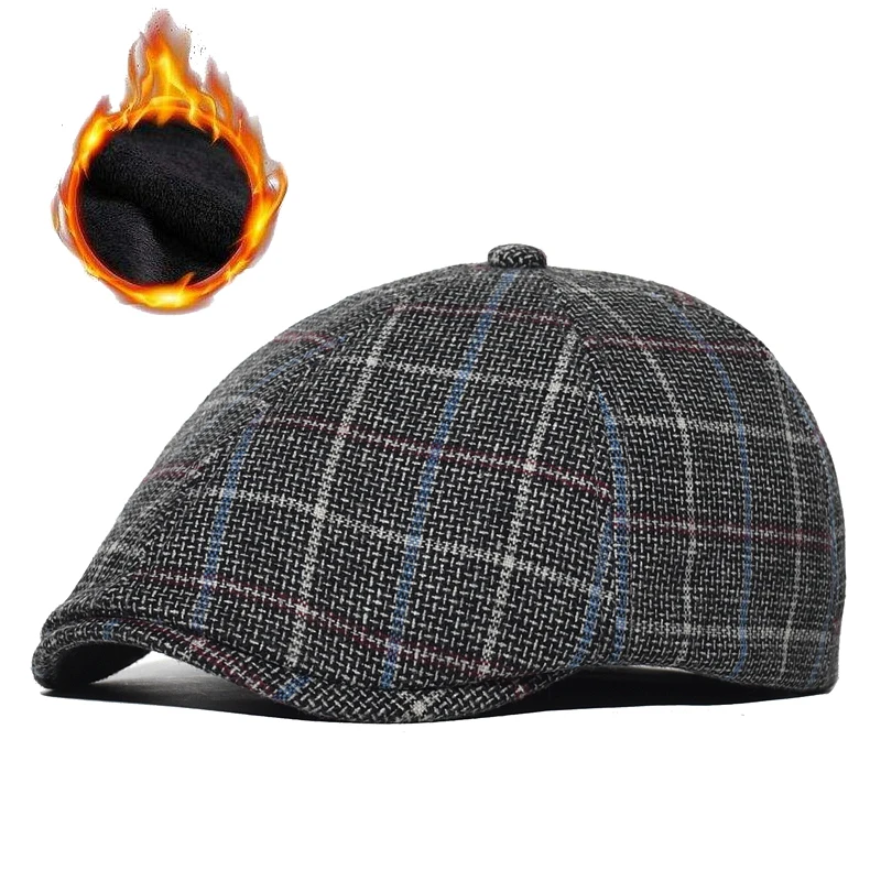 

Men's Wool Blend Thick Vintage Ivy Newsboy Cap Warm Winter Classic Octagonal Hat Detective Hats Retro Flat Caps