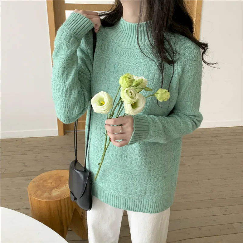 New style thickened half high neck sweater women's loose twist knitwear in autumn and winter 2019 New style thickened half high neck sweater women's loose twist knitwear in autumn and winter 2019