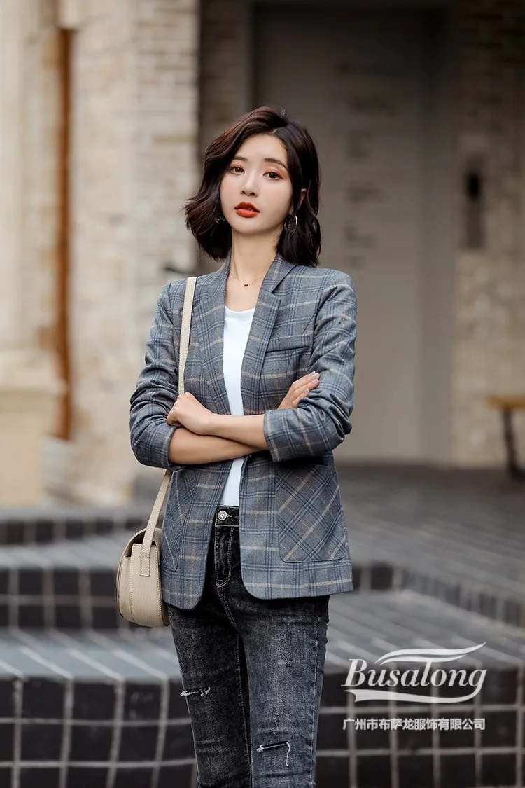 Женские Длинные блейзеры больших размеров зимние хлопковые клетчатые большие костюмы с карманами женские облегающие Офисные блейзеры костюмы пальто