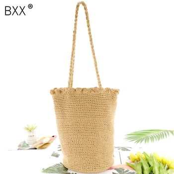 

[BXX] Female 2020 Spring Summer Woven Hollow Straw Cross Body Bags High Capacity Messenger Bag Straw Shoulder Travel Bag HK803