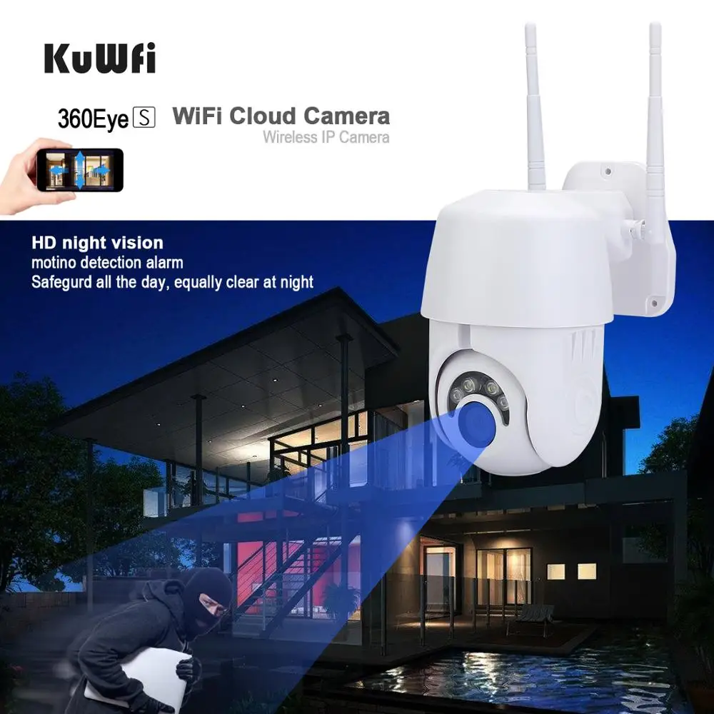 KuWFi 1080P Outdoor Wifi Camera WiFi IP Camera 2MP Wireless PTZ Speed Dome CCTV IR Camera Outdoor Security Surveillance