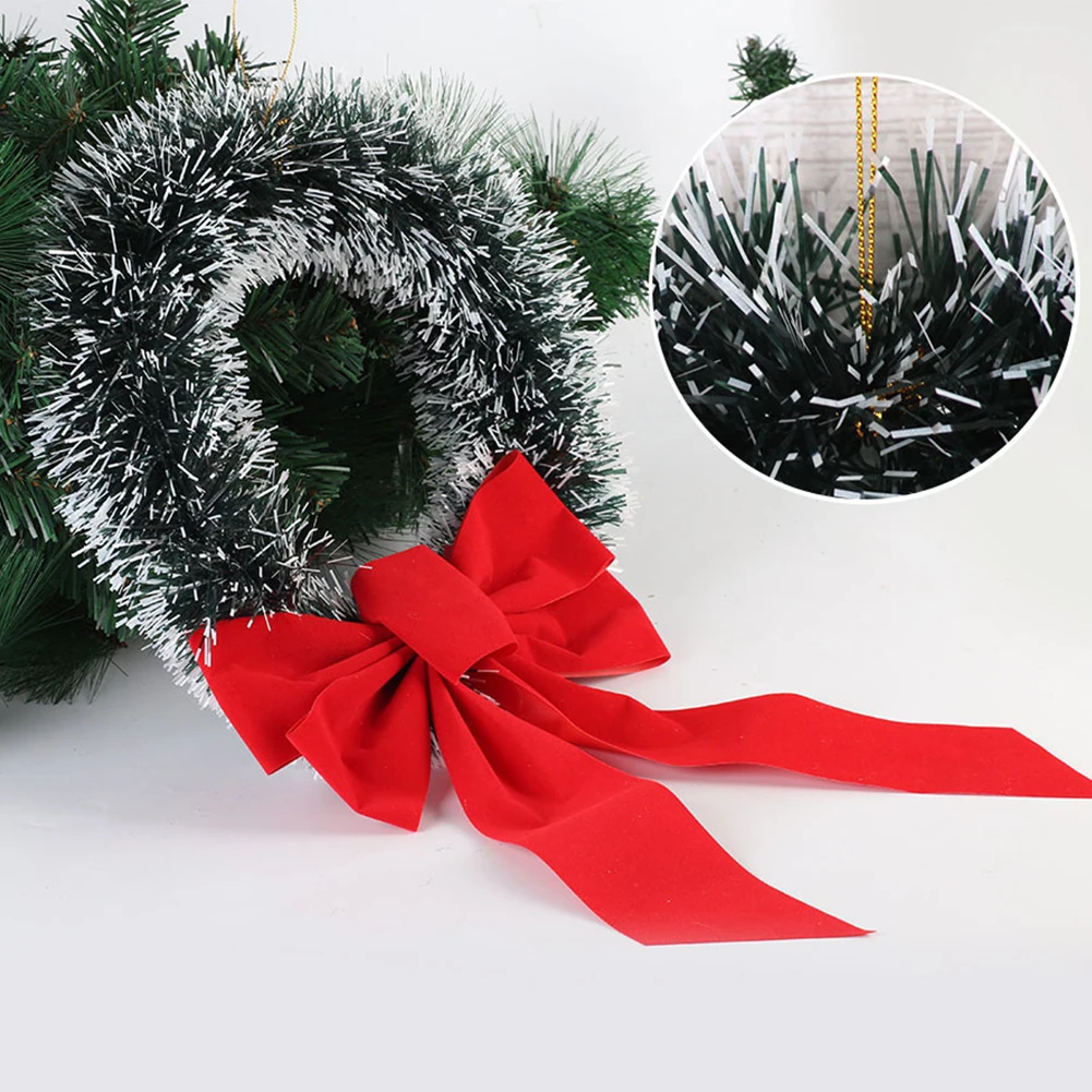 30cm Door Decoration Home DIY Christmas Wreath Wall Hanging Pendant Party Ornament With Bow Artificial Festival Office Round