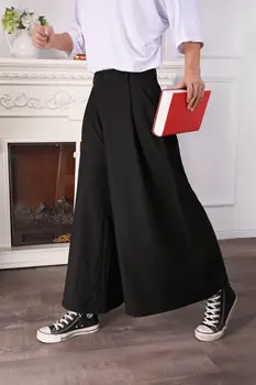 

Korean version of the new men's personality hair stylist skirt pants men loose nine points wide leg pants men's casual pants