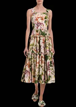

The official figure romantic Sicilian summer new original flower buckle condole belt printing cultivate one's morality dress