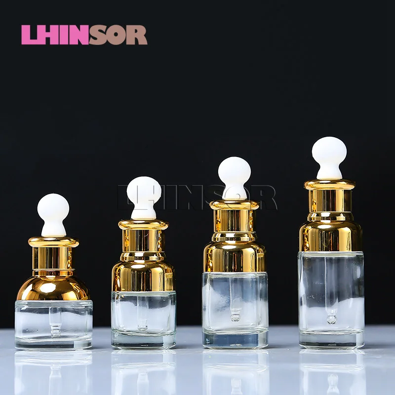 10pcs lot 20ml 30ml 50ml Clear Glass Gold Silver Refillable Dropper Bottle Doterra ontainer Essential Oil 1