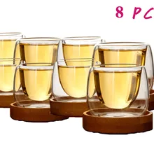 8 шт./лот 80 мл термостойкая двойная стеклянная чайная чашка кофейная чашка кружки прозрачная изоляционная пивная стеклянная es пивная кружка чашки