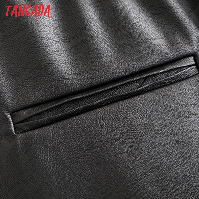 Tangada женские черные брюки из искусственной кожи стрейч талия шнурок галстук карманы женские осень зима элегантные брюки HY02