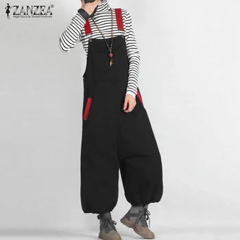 

Casual Strappy Overalls ZANZEA 2020 Summer Solid Long Playsuits Women Vintage Suspender Cotton Jumpsuits Female Romper Turnip