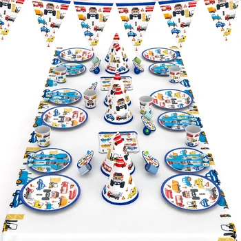 

Children's Cartoon Engineering Truck Theme Party Decor Tableware Plate Balloon Paper Cup Banner for Kids Birthday Party Supplies