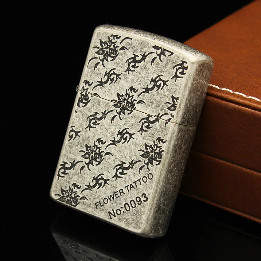 

Free shipping windproof spline ancient silver double-sided etching pattern wind zorro kerosene lighter