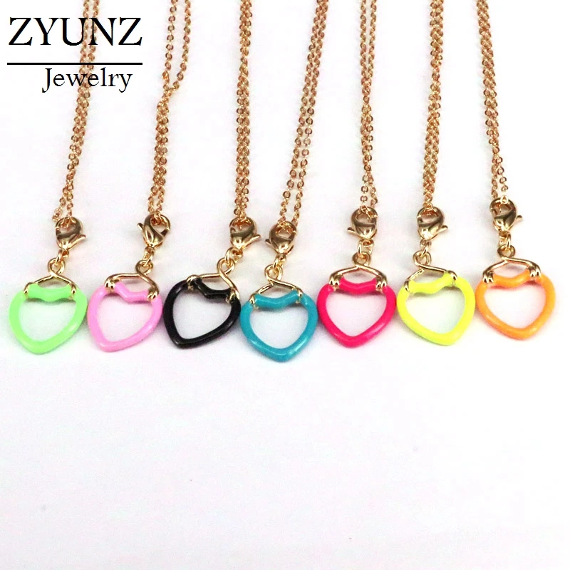

10PCS, Gold Color Heart Necklaces For Women Enamel Pendants Necklaces Chain Women Jewelry