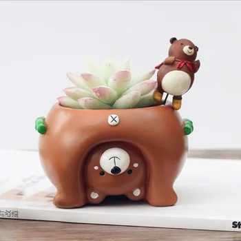 

1pc Upside Down Animal Resin Planters for Succulents Kawaii Cute Mini Flower Pots for Desktop Bonsai Home Garden Decoration A