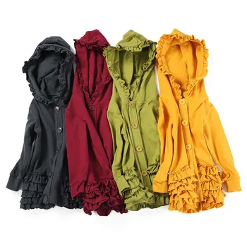 

Baby girl clothes Ruffle Jacket little Girl hooded solid Boutique coat 100% cotton girls outwear 2-8 years Toddler kids Jackets