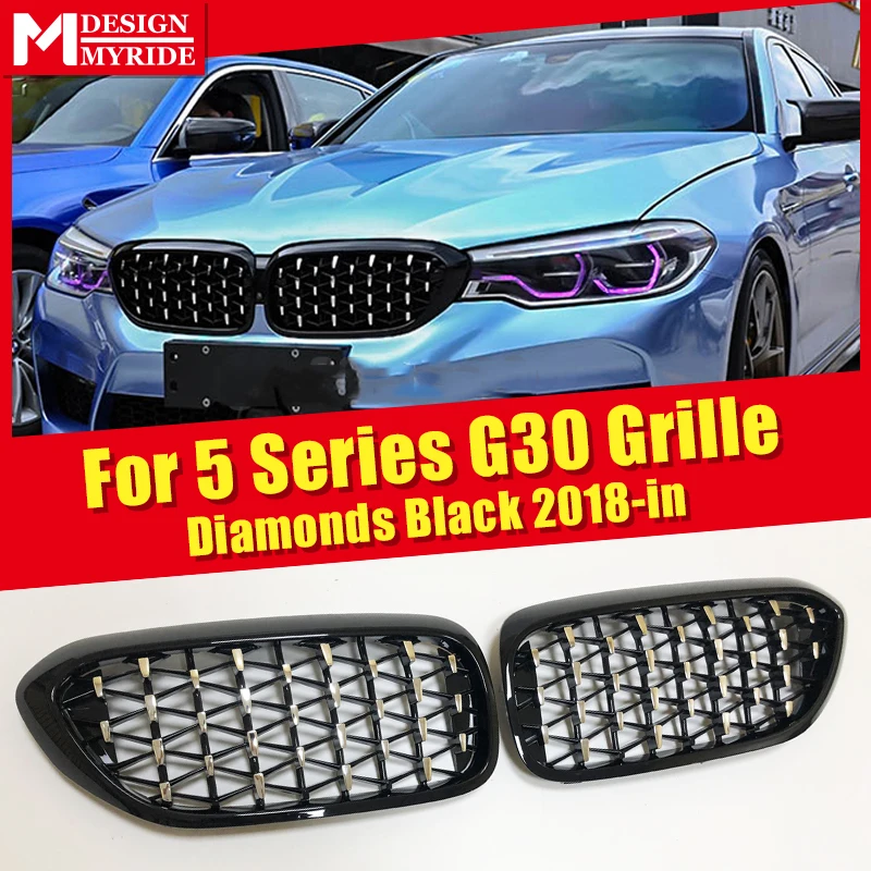 Подходит для BMW G30 G31 Пара Черная решетка решетки с бриллиантами стиль ABS 5 серия 520i 530i 540i Передняя решетка для почек дизайн-in