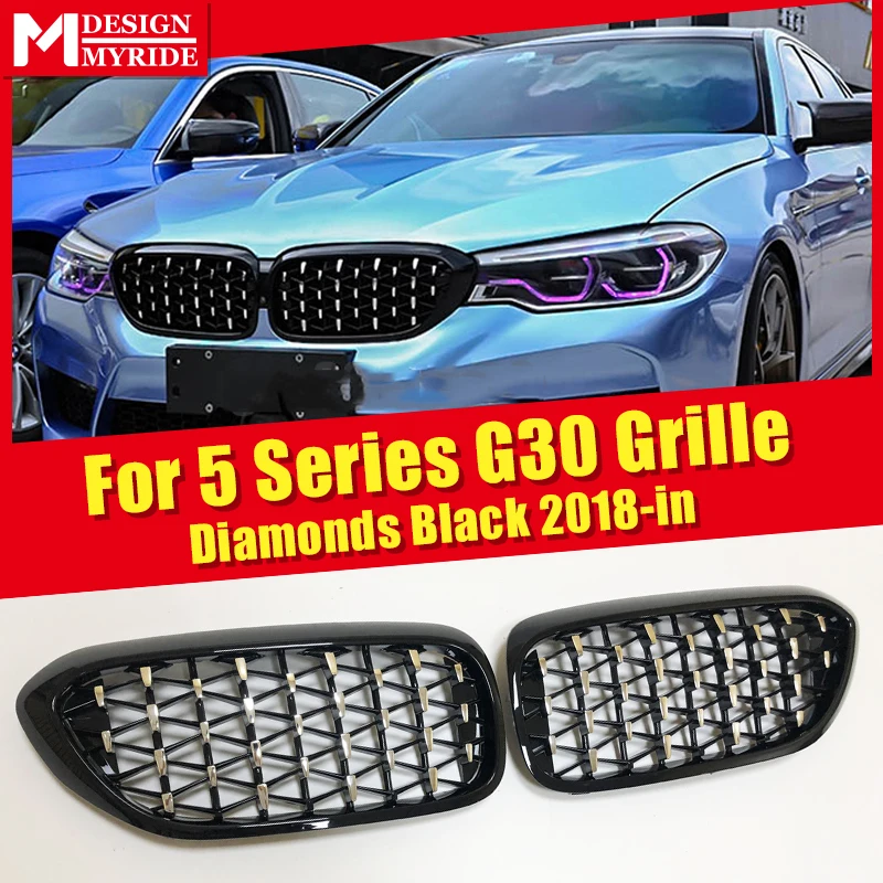 

Fits For BMW G30 G31 Pair black grill grille Diamonds style ABS 5 Series 520i 530i 540i Front Kidney Grills New design 2018-in