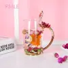 Blue Rose Enamel Crystal Cup Flower Tea Glass High-grade Glass Water Cup Flower Mug with Handgrip Perfect Gift For Lover Wedding ► Photo 3/6