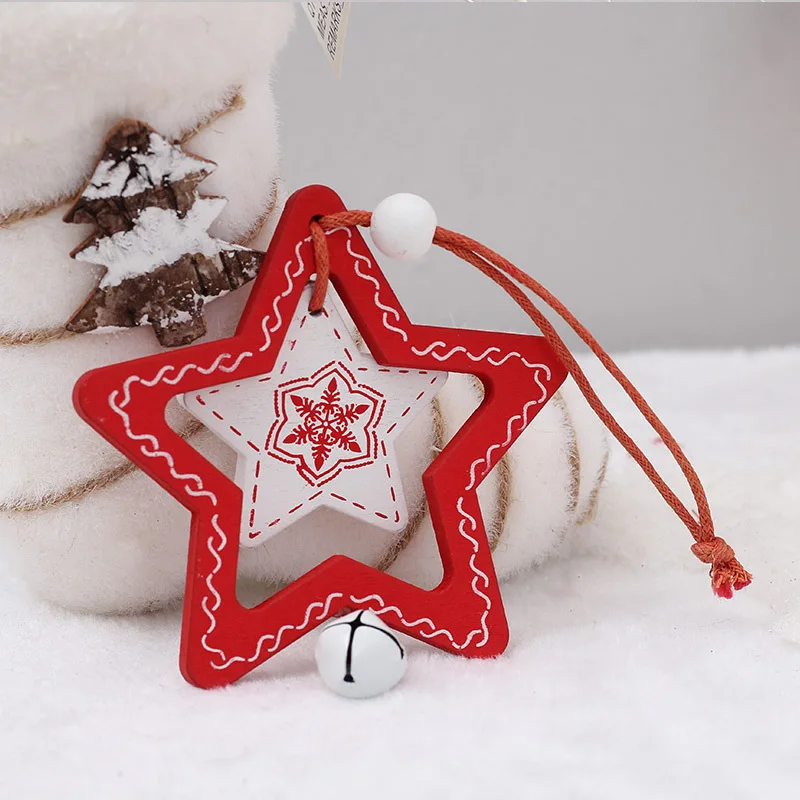 

Xmas Tree Ornament Christmas Tree Wooden Pendants Star Bell Santa Claus Doll New Year Gift Christmas Decoration for Home