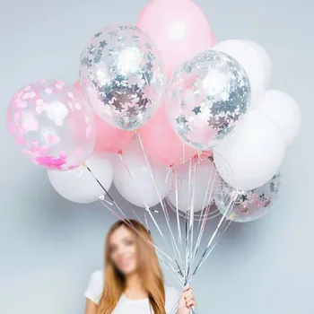 

16pcs/lot 12inch Silver Star Confetti Balloon 10inch Thickening Pink White Latex Balloons Birthday Party Romantic Wedding Decor