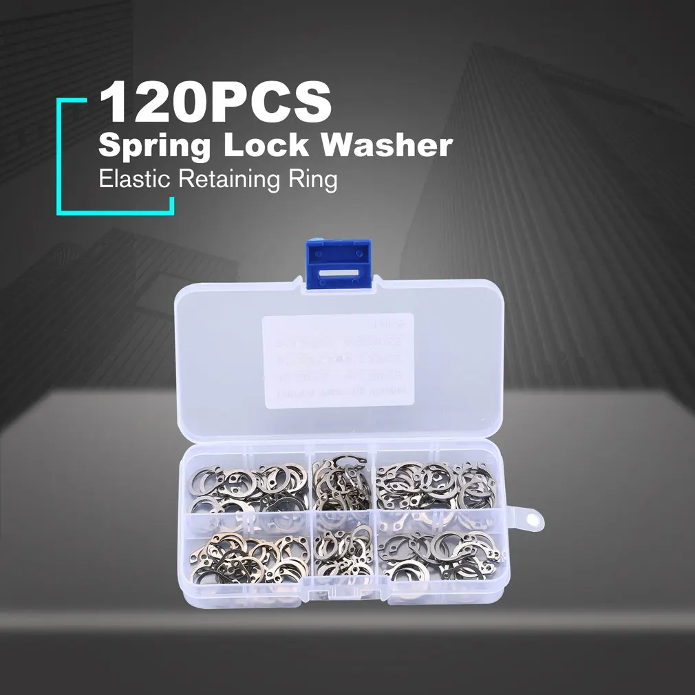 

120PCS/Lot 304 Stainless Steel C Clip Washer Elastic External Circlip Snap Retaining Ring Clamp Spring Lock Washer Kits