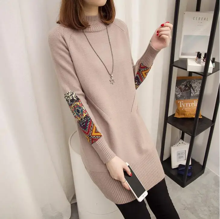 Женский осенне-зимний вязаный длинный пуловер с высоким воротом, женский свитер, корейская мода, свободные толстые свитера, джемпер Q9377 - Цвет: Хаки