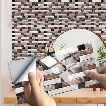 

10pcst/set Multicolor Marble Rectangle Ceramics Tiles Wall Sticker Kitchen Washbasin Decoration Shine Surface Vinly Art Mural